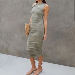 Vici Sage One Shoulder Ruched Dress